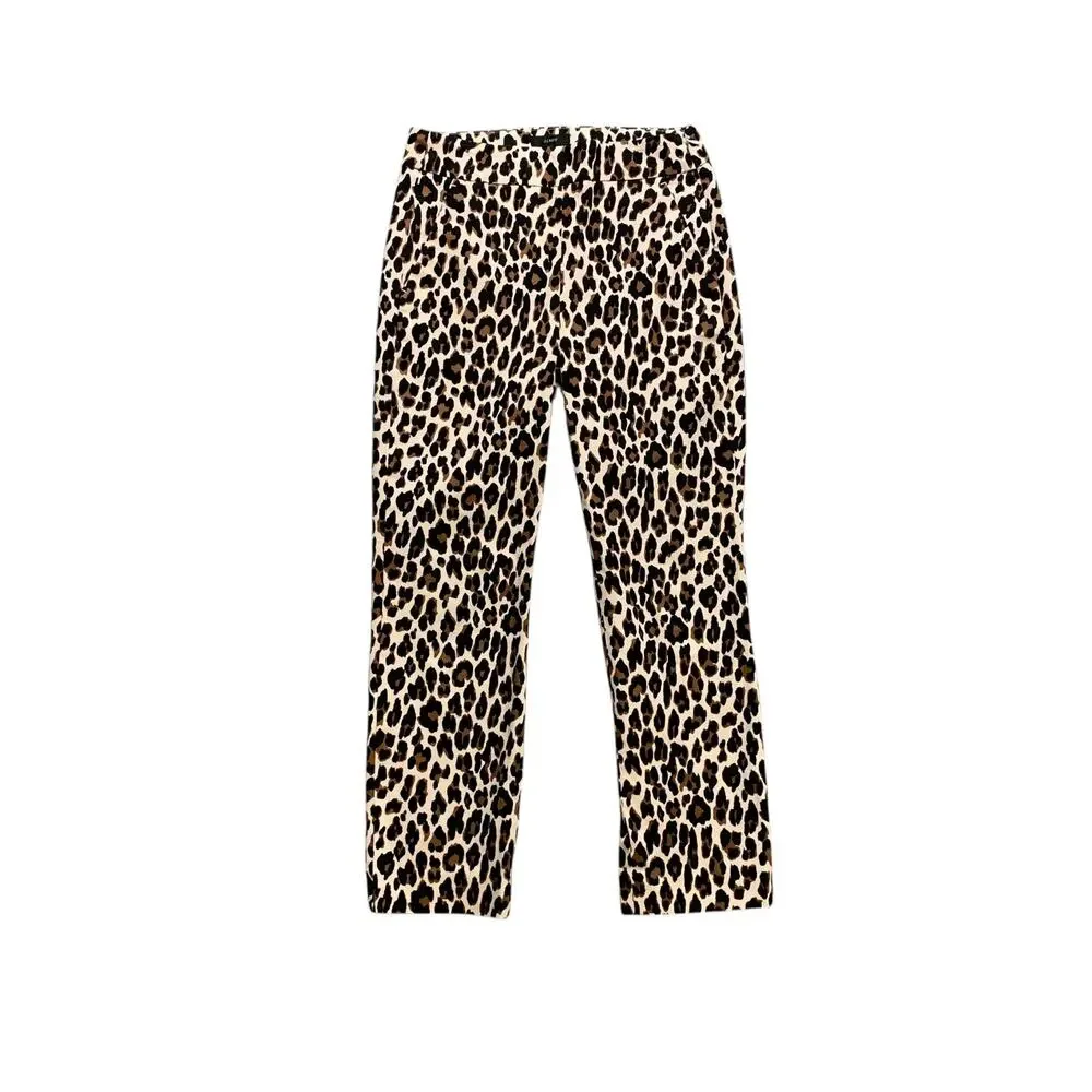 J Crew Pants Womens 4 Multi Cotton Blend Remi Leopard Print High Rise Cropped